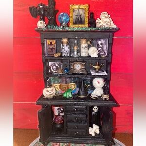 Black Halloween Miniature Cabinet with Spooky Decor